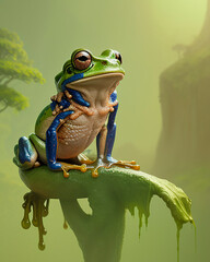
Unrealistic Frog siting on the ground. Generative AI illustration