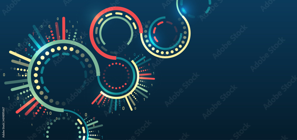 Poster Sorting a large amount of data on a dark background. Big data visualization. Futuristic network or business analytics. Structuring the flow of information. Data analytics concept.