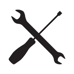 Crossed tools, wrench and screwdriver