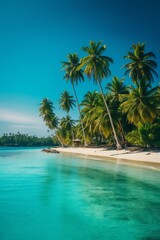 Obraz na płótnie Canvas A tropical island paradise with palm trees and a bea. AI generated