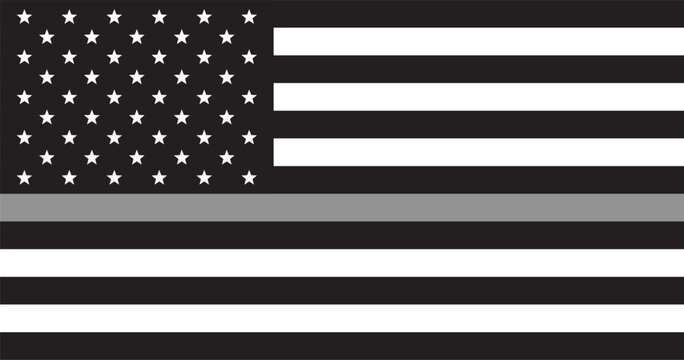 Corrections officer US flag. Black and white US Flag with yellow line.