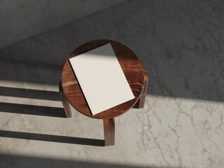 Magazine cover Mockup on wooden chair. 3d rendering