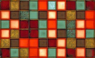 Rusty metal squares grid pattern in mixed brown and green shades