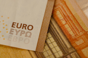 closeup 50 euro banknotes of european union, concept of savings, banking, tax payment, economic...