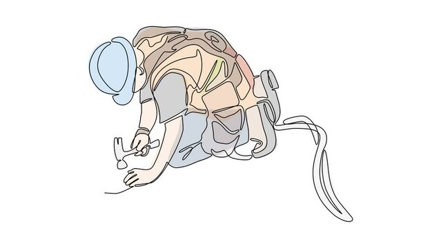 Animated self drawing of single continuous line draw for a worker insert the nail in the site project. Construction Project design concept illustration in simple linear animation.full length animation