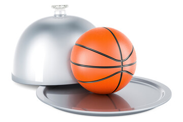 Restaurant cloche with basketball ball, 3D rendering