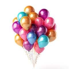Festive colored balloons on a white background. Colorful festival design for invitation, banner, promotion. Generative AI