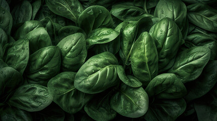 Close up spinach full frame fresh vegetable background. Organic spinach. Spinach top down view seamless background. Healthy freshness spinach. Realistic 3D illustration. Generative AI
