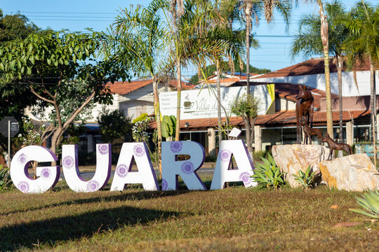Brasilia DF, June 18, 2023: Bairro do Guar&aacute; with sculptures of the maned wolf (Chrysocyon brachyurus).