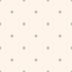 Simple floral pattern. Vector minimalist seamless texture with tiny flower shapes, snowflakes. Abstract minimal geometric monochrome background. Repeat design for print, textile, decor, fabric, print