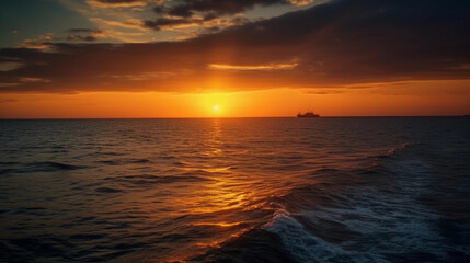 Obraz premium Breathtaking sunset over the ocean, with vibrant colors on the horizon