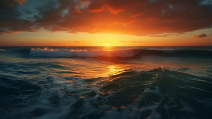 Obraz premium Breathtaking sunset over the ocean, with vibrant colors on the horizon