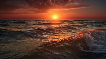 Fototapeta na wymiar Breathtaking sunset over the ocean, with vibrant colors on the horizon