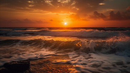 Obraz premium Breathtaking sunset over the ocean, with vibrant colors on the horizon