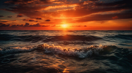 Fototapeta na wymiar Breathtaking sunset over the ocean, with vibrant colors on the horizon
