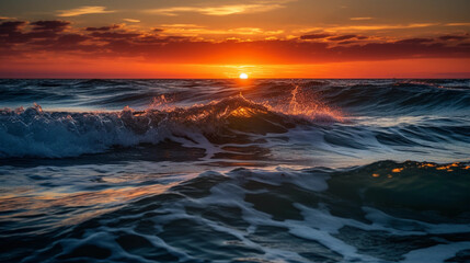 Obraz premium Breathtaking sunset over the ocean, with vibrant colors on the horizon