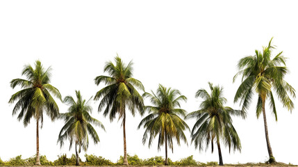 Fototapeta na wymiar Group of tropical palm trees isolated on a white backdrop connected by island foliage , AI-generated