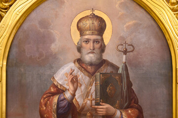 An Icon of Saint Nicholas of Myra (also known as Nicholas of Bari or Nicholas the Wonderworker)....