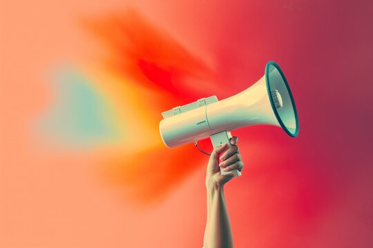 A megaphone raised high, to launch proclamations and be heard.