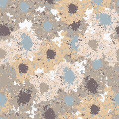 Seamless floral pattern with a textured floral background in warm pastel, beige and blue colors. Hand drawn abstract botanical flower garden vector illustration design