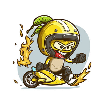 A Daring Banana Stuntman with a Helmet: Funny Cartoon Illustration