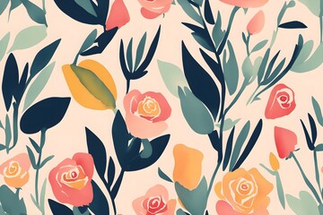 Elegant pattern of rose flowers isolated in a solid background great for textile print, background, handmade card design, invitations, wallpaper, packaging, interior or fashion designs. Generative AI.