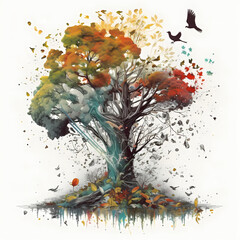 abstract watercolor tree