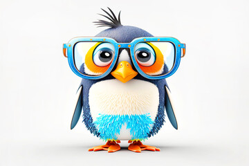 Cartoon colorful penguin with sunglasses on white background. Created with generative AI - obrazy, fototapety, plakaty