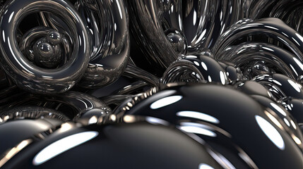Abstrakter 3D-Hintergrund mit ringförmigen Elementen aus Chrom.