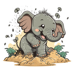 Playful Wonders: A Cute Baby Elephant in the Mud