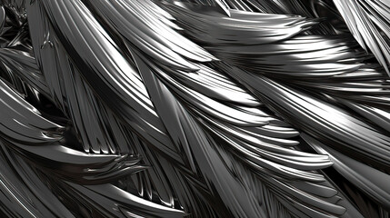 Federn in abstrakter 3D-Darstellung aus Chrom.