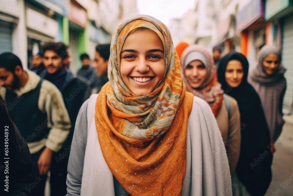 Wall mural pretty, beautiful, very attractive middle eastern young woman looking at the camera posing at an ara