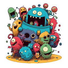 Obraz premium Monsters Unleashed: A Playful Gathering of Whimsical Creatures