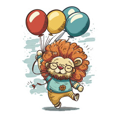 Whimsical Flight: Lion with Balloons