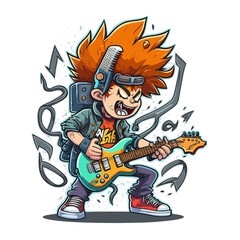 A person playing an electric guitar: Funny Cartoon Design - Rockin Illustration