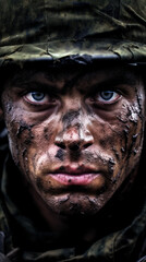 A closeup shot of a soldier with dirty face ai generative