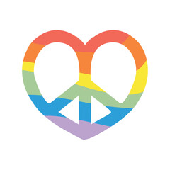 Vector groovy lgbt rainbow flag heart peace sign isolated on white background