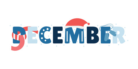 Word DECEMBER on white background