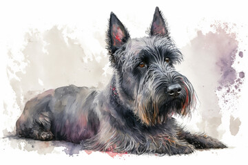 Illustration of the Scottish Terrier on a grey white background. Generative AI.