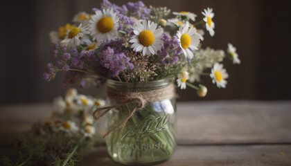 A rustic bouquet of wildflowers in a wooden vase perfect gift generated by AI