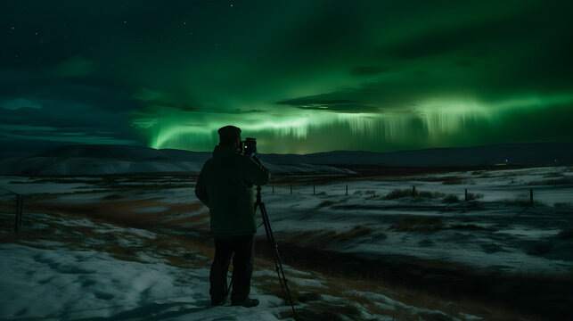 Um Encontro Deslumbrante: Um Fotógrafo Capturando a Aurora Boreal no Dia Mundial da Fotografia - IA Generativa