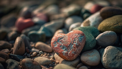 Love in nature heart shaped pebble symbolizes romance on coastline generated by AI