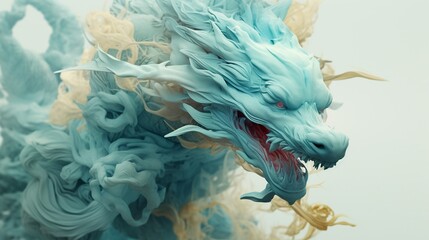 Dragon in dynamic movements. around the dragon blue ink. Generative ai
