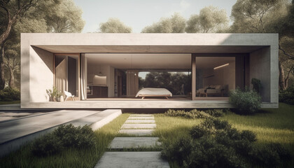 Modern architecture blends with nature in elegant residential district design generated by AI