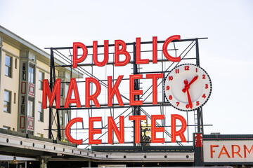 public market center red sign