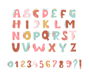 Vector cute letters and numbers in the form of girl dinosaurs