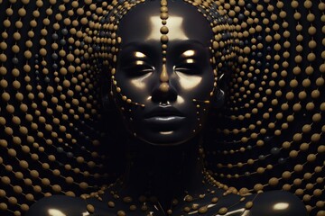 Beautiful portrait of dark skinned woman with golden make up AI