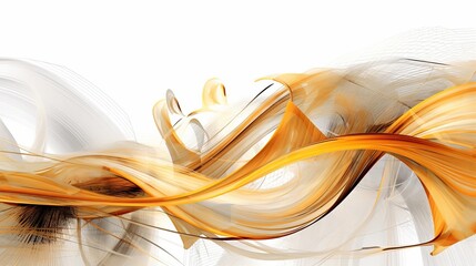 Abstract digital art featuring vibrant gold lines on a white background. Generative Ai