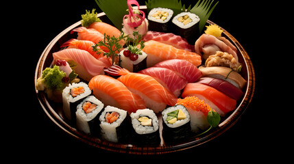 Prato com diversas peças de sushi