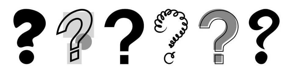 Question mark icons in different styles. Vector illustration isolated on white background.